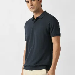 Van Heusen Navy Cotton Regular Fit Texture Polo T-Shirt image 3