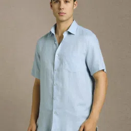 Louis Philippe Blue Linen Regular Fit Shirt image 3