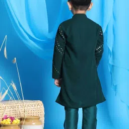 VASTRAMAY Boys Green Embroidery Full Sleeves Kurta Sets image 3