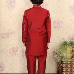 VASTRAMAY Boys Maroon Embroidery Full Sleeves Kurta Sets image 3