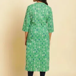 W Green Cotton Printed Straight Kurta image 3