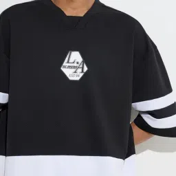 nuon men Nuon by Westside Black Colour-Blocked Relaxed-Fit T-Shirt image 4