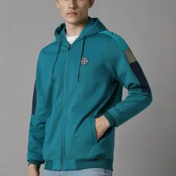 Louis Philippe Blue Cotton Regular Fit Printed Hooded Sweatshirt image 3