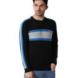 Peter England Black & Blue Cotton Striped Sweater-picture-44