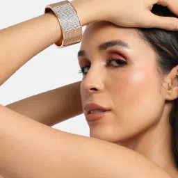 Sohi Women's Embellished Cluster Cuff Bracelet - Silver & Gold image 3