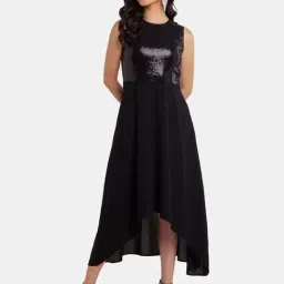 Zink London Black Embellished A-Line Dress-image-93