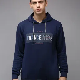 Showoff Navy Blue Cotton Regular Fit Printed Hooded Sweatshirt-image-44