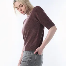 Only Brown Blended Solid Pullover image 3