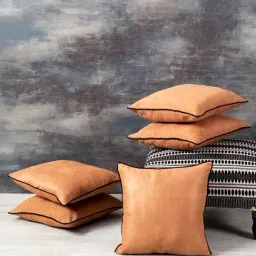 Nestroots Solid Orange Silk Cushion Covers - Set of 5-image-34