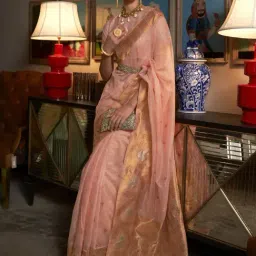 Saree Mall Peach Silk Woven Saree With Unstitched Blouse-picture-28