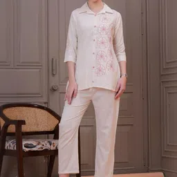 KALINI Embroidered Shirt Collar Pure Cotton Shirt With Trousers-picture-35