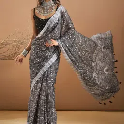 Saree Mall Black Printed Sarees With Unstitched Blouse-picture-21