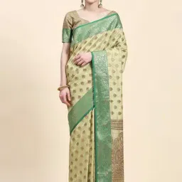 JUST FASHION Green Silk Woven Saree With Unstitched Blouse-picture-24