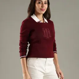 TOMMY HILFIGER Deep Rouge Slim Fit Cotton Crew Neck Sweater image 4