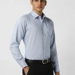 Van Heusen Blue Cotton Regular Fit Self Pattern Shirt image 3