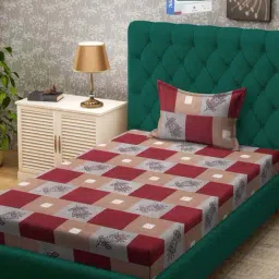 Klotthe Maroon 300 TC Polycotton Single Book Fold Bedsheet with Pillow Cover-image-49