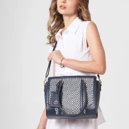 Caprese Midnight Blue Wind Woven Large Leather Satchel-picture-25