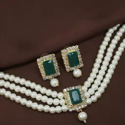 Peora Gold-Plated Green Crystal Beads Studded Choker Necklace & Earrings Jewellery Set-image-73