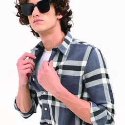 Blu MNKY Classic Slim Fit Checked Spread Collar Cotton Shirt-picture-36