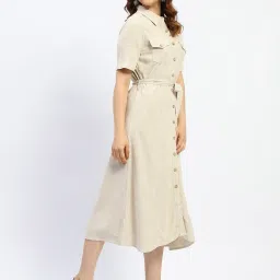 MADAME Beige Regular Fit Shirt Dress image 3