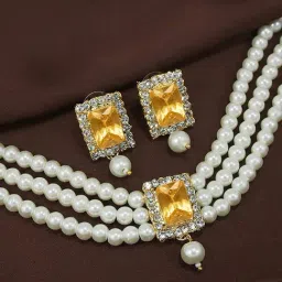 Peora Gold-Plated Crystal Beads Studded Choker Necklace & Earrings Jewellery Set-image-8