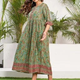 SELVIA Green Printed Midi Dress image 3