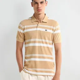Arrow Beige Regular fit Stripes Polo T-Shirt image 3