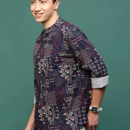 showoffff Showoff Navy Blue Cotton Slim Fit Printed Shirt image 3