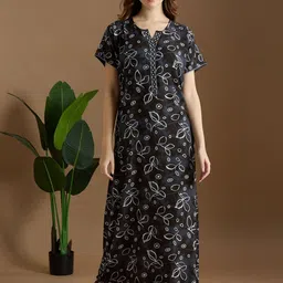 NIGHTSPREE Women Floral Printed Round Neck Maxi Nightdress-image-20