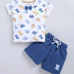 UNO KIDS Boys Blue & White Cotton Printed Top & Short sets-image-18