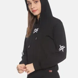 Campus Sutra Black Full Sleeves Hooded Sweatshirt image 3