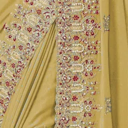 Odette Yellow Georgette Embroidered Saree With Unstitched Blouse image 3