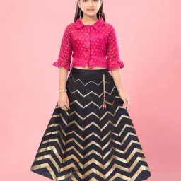 Aarika Kids Rani Pink & Black Printed Lehenga Cholis-image-3