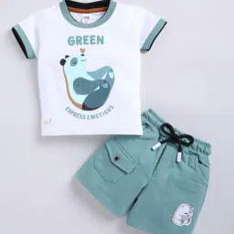 UNO KIDS Boys Green & White Cotton Printed Top & Short sets-picture-13