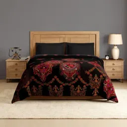 Spaces Red Cotton Kashida Floral Printed Double Quilt-picture-15