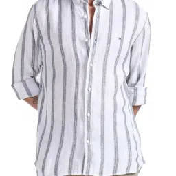 Tommy Hilfiger Optic White & Dark Navy Stripes Regular Fit Shirt-picture-31