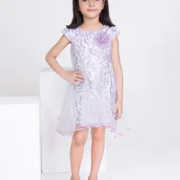 Peppermint Kids Purple & White Embellished Dress-image-64
