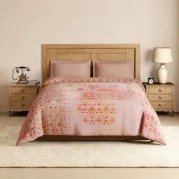 Spaces Light Pink Cotton Paper Mache Ornate Printed Double Quilt-image-41