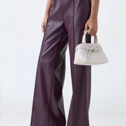 LOV by Westside Burgundy Faux Leather High-Rise Trousers-image-0