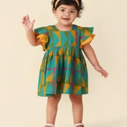Fabindia Kids Green Printed Dress-image-16