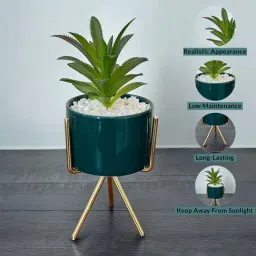 Art Street Green Ceramic Potted Vase Planter With Metal Stand-picture-13