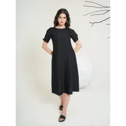 PURVAJA Black Solid Half Sleeves A-Line Dress-picture-14