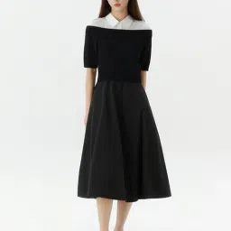 Roem Black Regular Fit Knit Matching Long Dress image 3