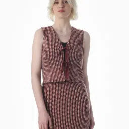 Only Maroon Polyester Woven Design Top-image-72