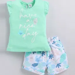 ANNIE Girls Green & Blue Cotton Printed Top & Short sets-image-7