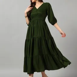 Femvy V-Neck Tiered Fit And Flare Midi Dress-picture-38