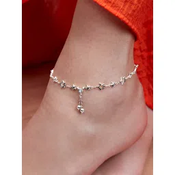 MINUTIAE Silver-Plated Motif Chain Anklet for Womens & Girls (M) image 1