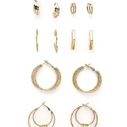 Bohey by KARATCART Set Of 9 Gold-Plated Semi Circular Shaped Half Hoop Earrings image 3
