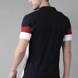 Roadster Men White  Navy Blue  Colourblocked Polo Collar Pure Cotton T-shirt image 4