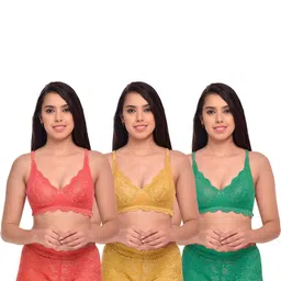 samvar Women Red,Yellow,Green Net Bra Panty Set for Lingerie Set Undergarments Pack of 3-picture-12
